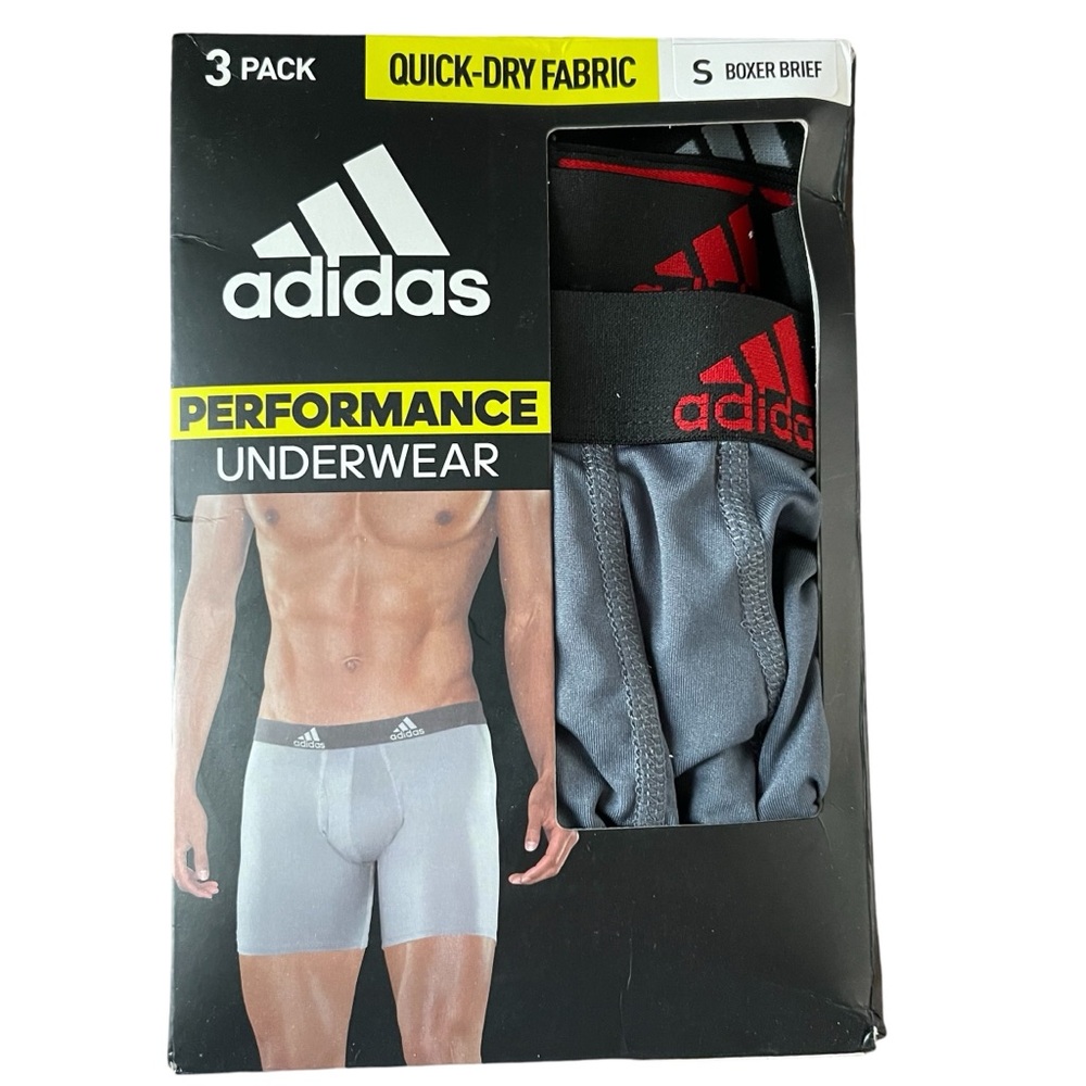 Adidas Mens Assorted 3-Pk Sport Performance Underwear Quick-Dry Boxer Briefs S